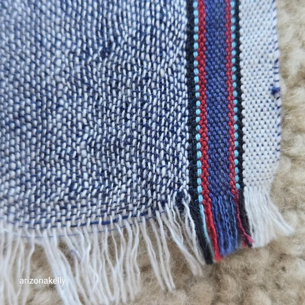 Aqua Wool Scarf With Ribbon Binding Navy Lightweight